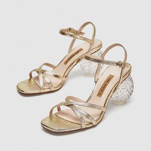 Zara Gold Block Heel Sandals